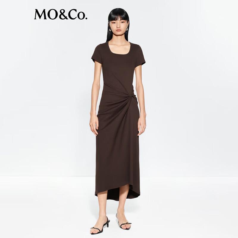 MO&Co. Women's Deconstructed Twist High-Waist Short-Sleeve Long Dress