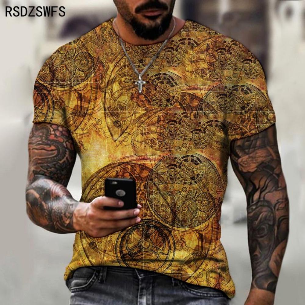 2021 Neues Herren Sommer 3D-gedrucktes Kompass T-Shirt Hip-Hop Stil Übergröße T-Shirt Kreuz-Stil Kurzarm Kleidung XXS-5XL