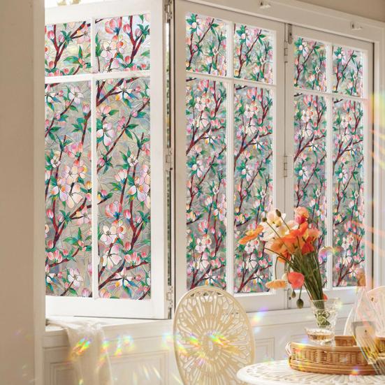 Flower Window Privacy Film, Decorative Static Cling Stickers, Waterproof Glass Cling, 39.4x17.7in Anti-Glare Static Glass Sticker for Home Bathroom