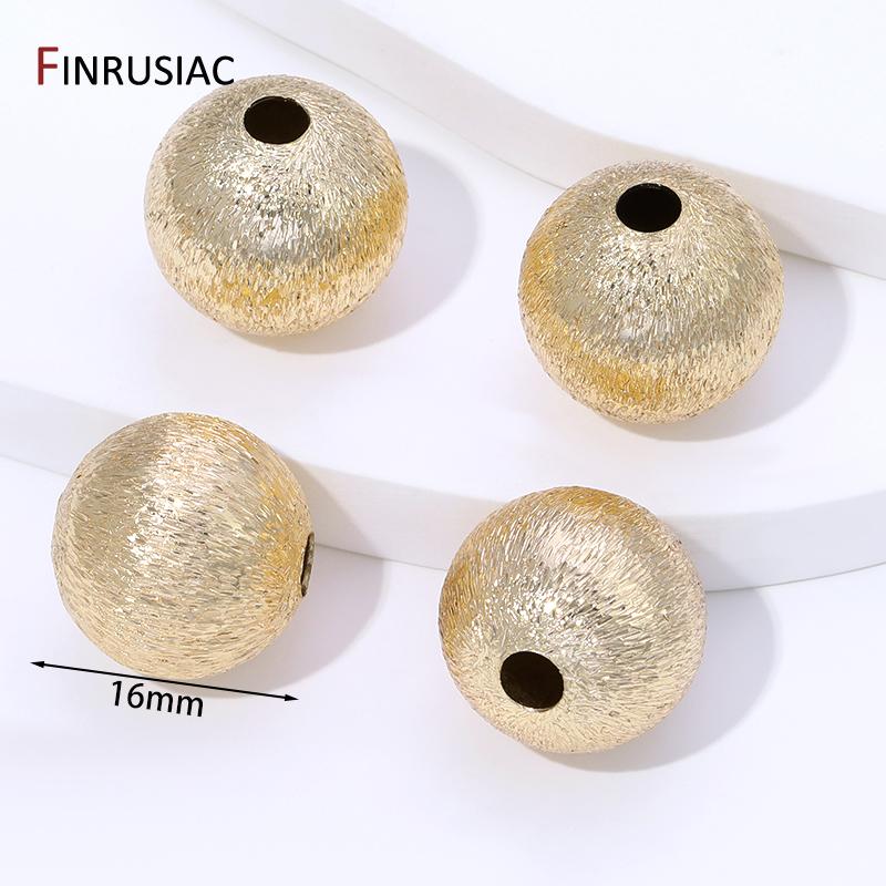 

14K Gold Plated Brass 16mm Frosted Ball Beads Round Spacer Beads For Jewelry,Separator Beads For DIY Bracelet Making Accessories 5 pieces
