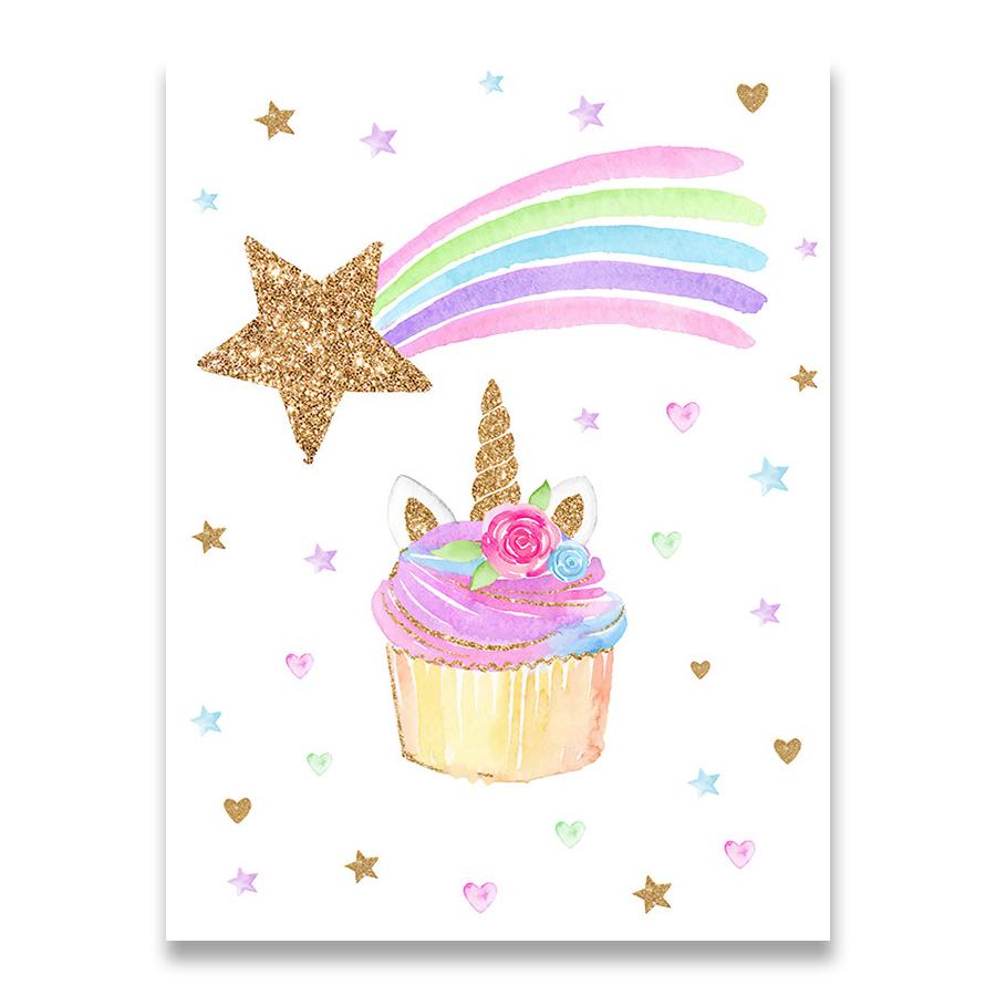 Rainbow Unicorn Wall Art Prints Baby Nursery Poster Cute Canvas Painting Nordic Decoration Picture Children Kids Bedroom Decor