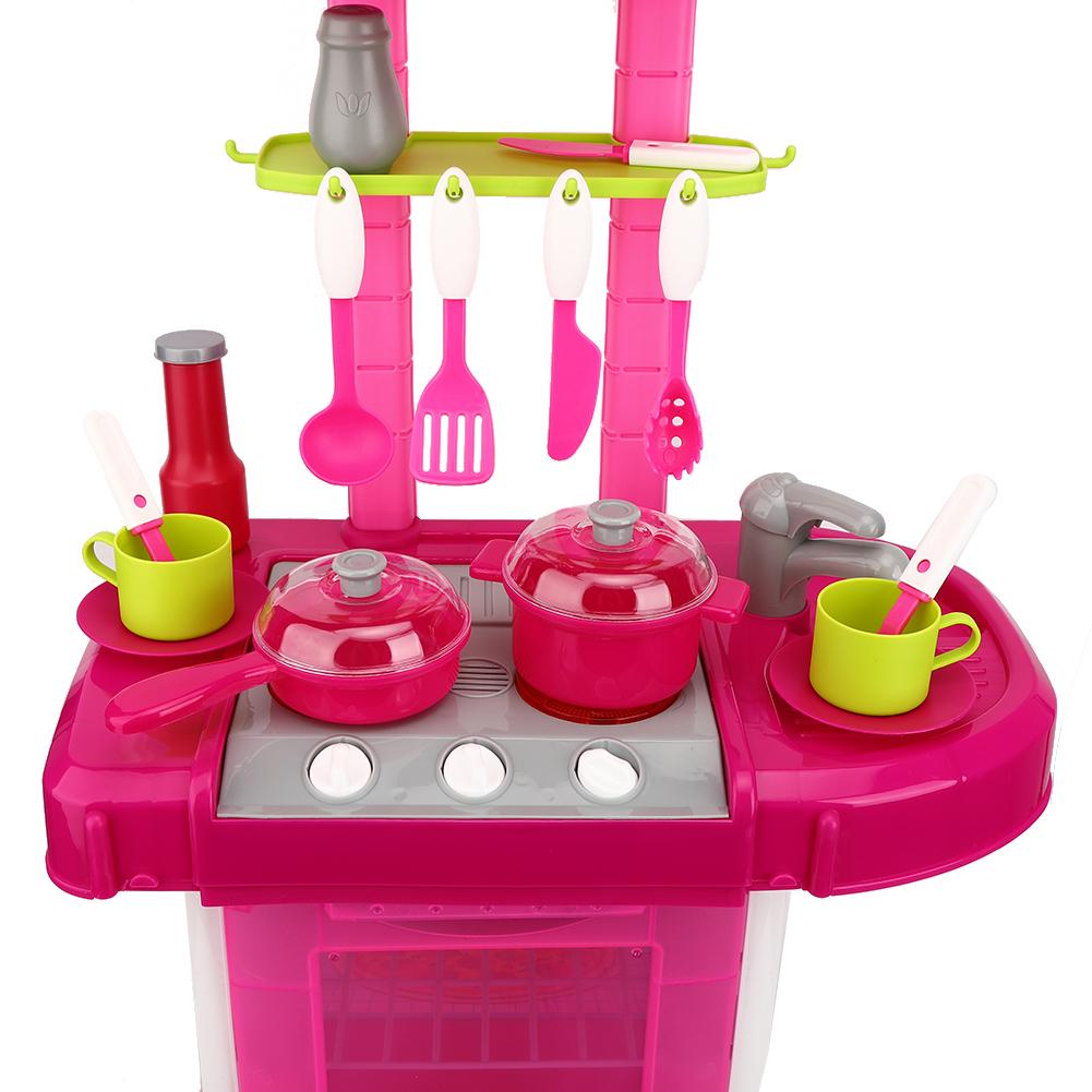Simulation Kitchen Toy Set Children Cooking Tableware Toys with Light Sound Effect