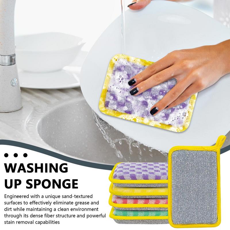 5pcs Multifunctional Kitchen Cleaning Sponge Brush Kitchen Dish Pot Washing Cloth Double-sided Towels Strong Decontamination