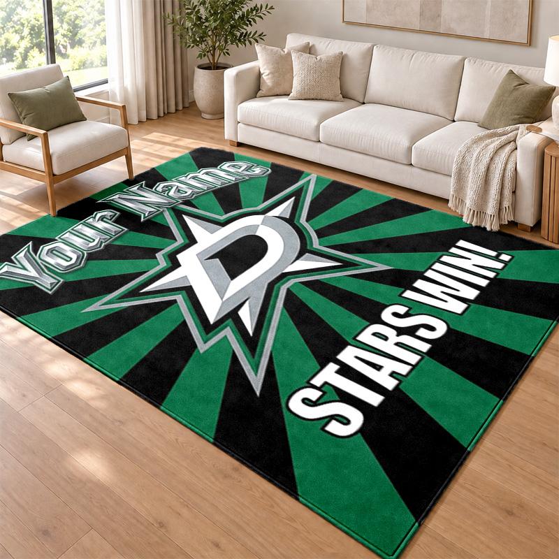 Dallas Stars Custom Name Personalized Rug Non‑Slip Doormat Floor Carpet Housewarming Birthday Gift for Family Friends