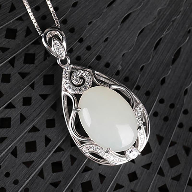 Tancise 925 Sterling Silber Klassische Damen Jade Halskette Anhänger Zirkon Mode Geschenk