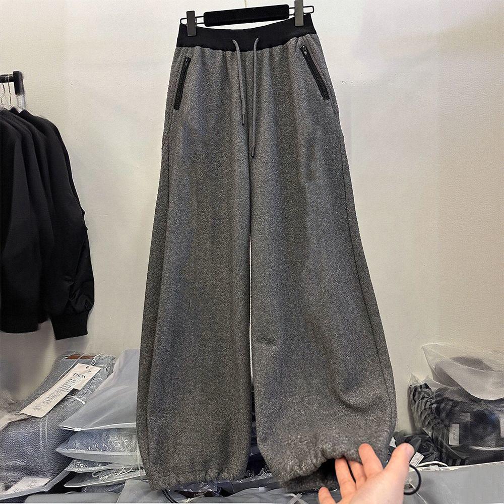

High-Waisted Plus Velvet Wide-Leg Sweatpants - Slim-Fit, Curved Blade Design for Autumn & Winter 2025 M - 85-100 jin