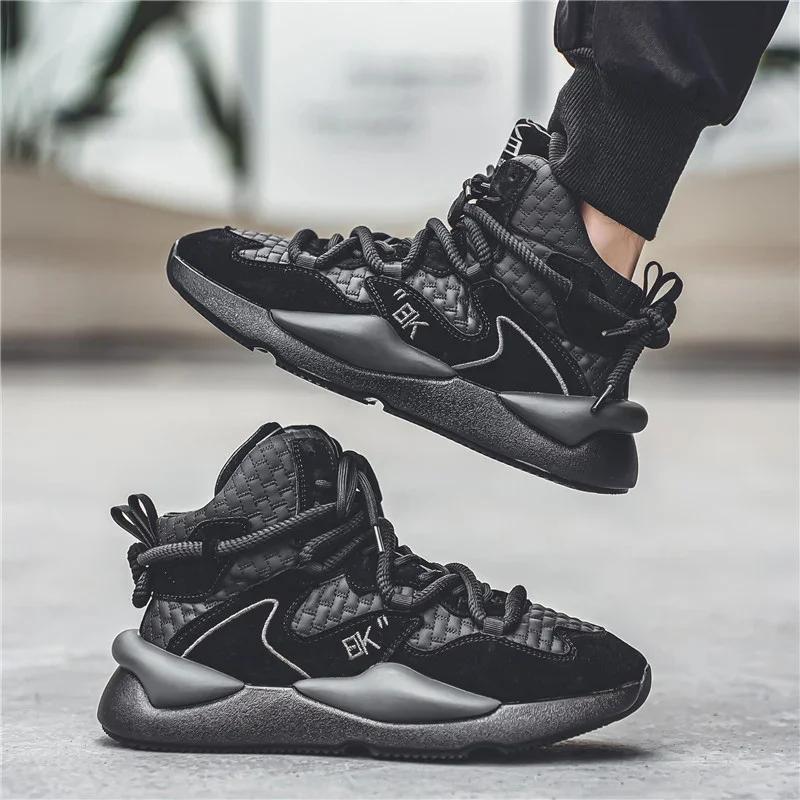 New Autumn and Winter High Cut Plush Warm and Trendy Shoes for Sports and Leisure Men's Fashiable Lace Up Youth Running Shoes