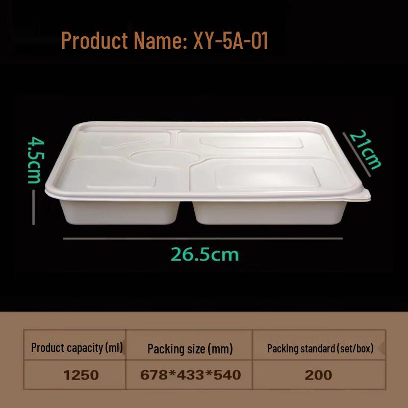 Disposable 5-Compartment Corn Starch Biodegradable Meal Box