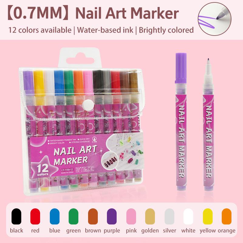Cross 0.5mm Nail Art Pen Set - 12 Colors for DIY Dotting, Painting & Graffiti
