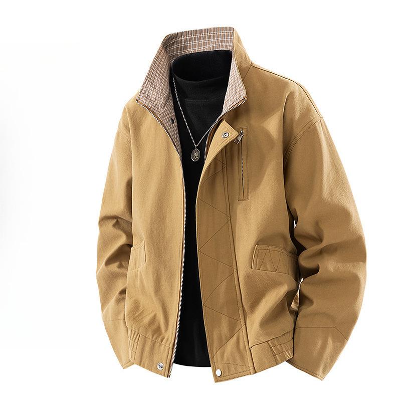 

Spring Stand-up Collar Flight Jacket Men s American Retro Short Loose Tooling Jacket M