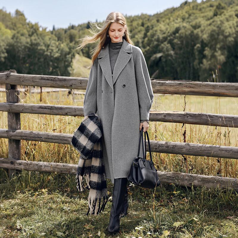 Xiangying Women's Mid-Length Wool-Cashmere Blend Double-Faced Coat