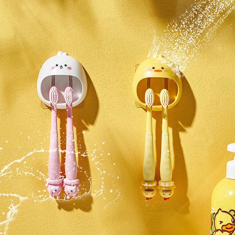 Cartoon Toothbrush Holder Wall-mounted Punch-free Toothbrush Rack Bathroom Accessories