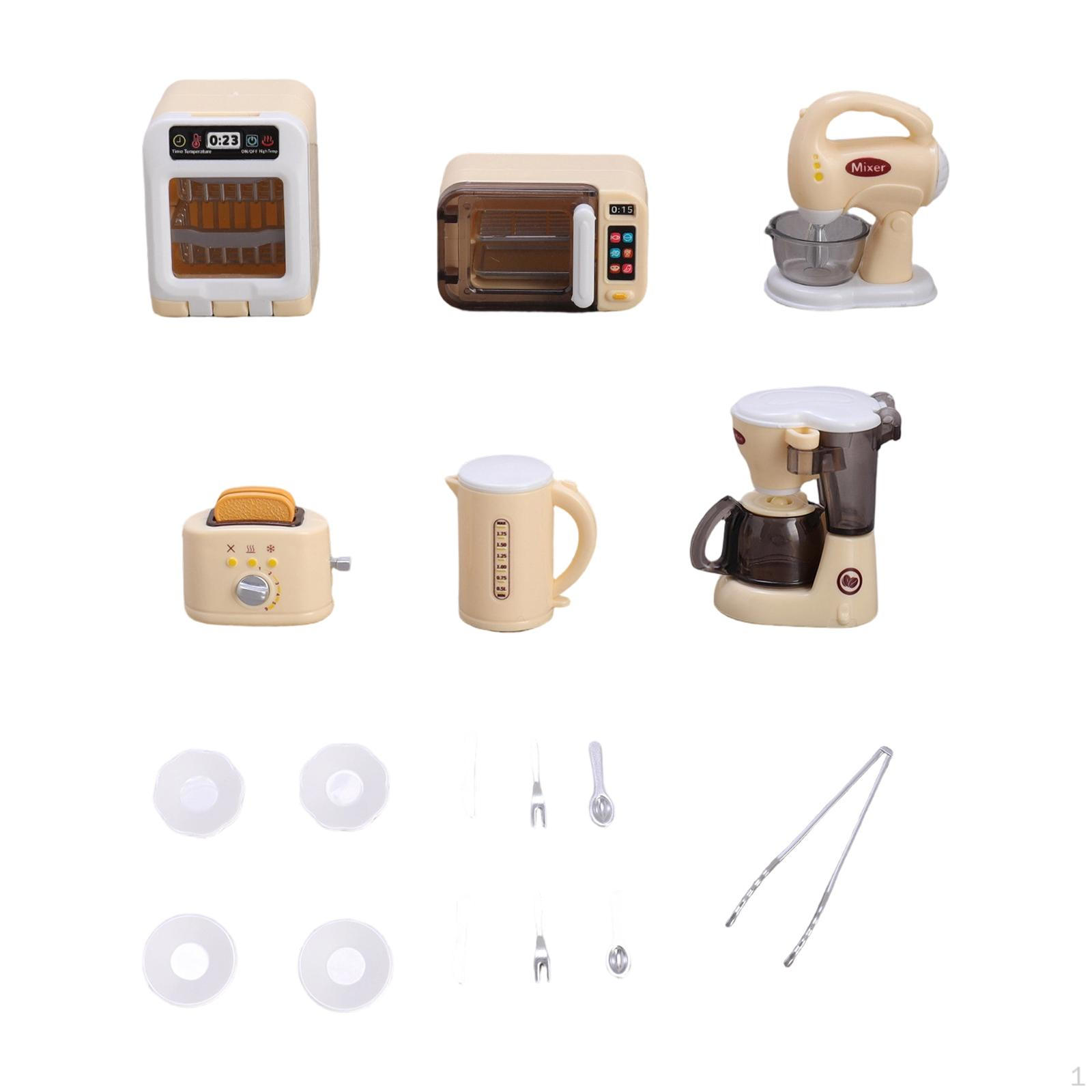 

Miniature Coffee Machine Children Pretend Play Kitchen Appliance Set with Oven Microwave Blender жовтий