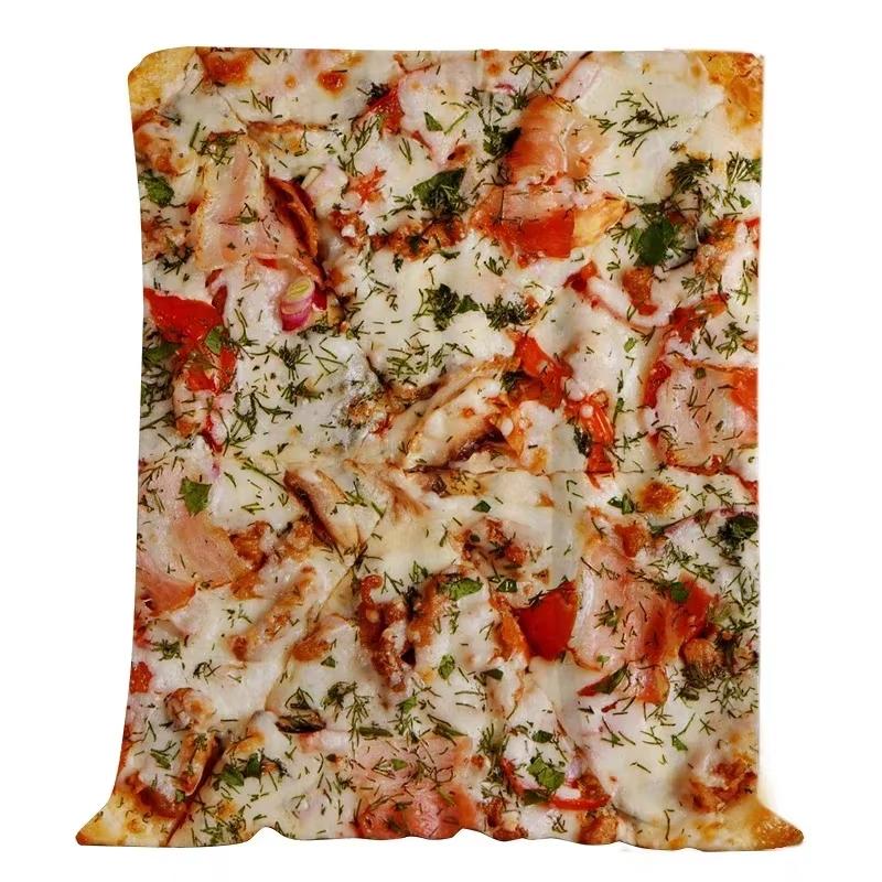 Cartoon Food Flannel Blanket Pizza Pattern Soft Cozy for Sofa Bed Kids Room All Season Home Decor Flat Print Best Choice