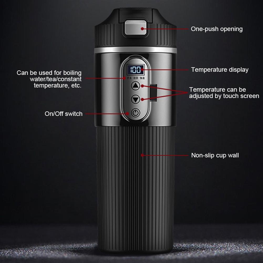 Tasse Thermos en Acier Inoxydable 12V/24V Tasse Chauffante pour Voiture 500ML Capteur de Température Intelligent Bouilloire Chauffante pour Café Lait Bouteille Chauffe-eau
