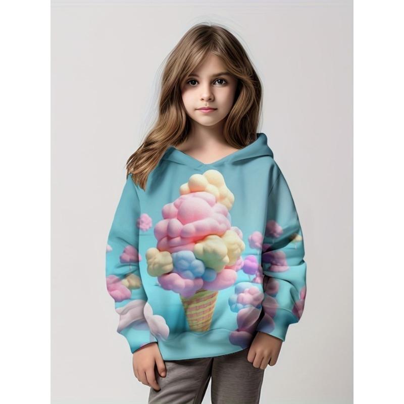 Child Hoodies Trendy Girls Cartoon Bunny Print Pullover Hooded Sweatshirt Street Fashion Tops Long Sleeve Children's Sweatshirt