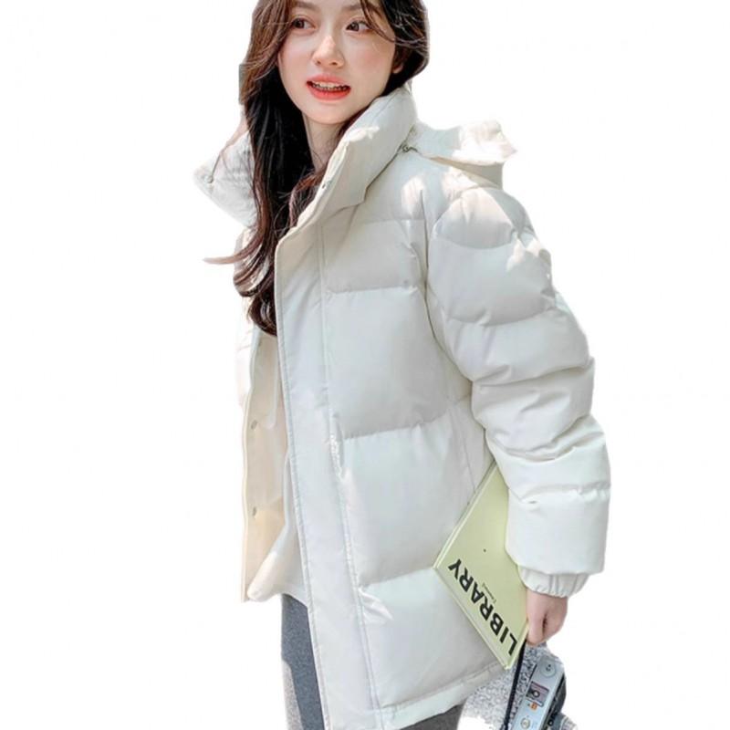 Womens Short Puffer Jacket With Hood White Duck Down Warm Loose Fit Small Stature Students Casual Winter Coat
