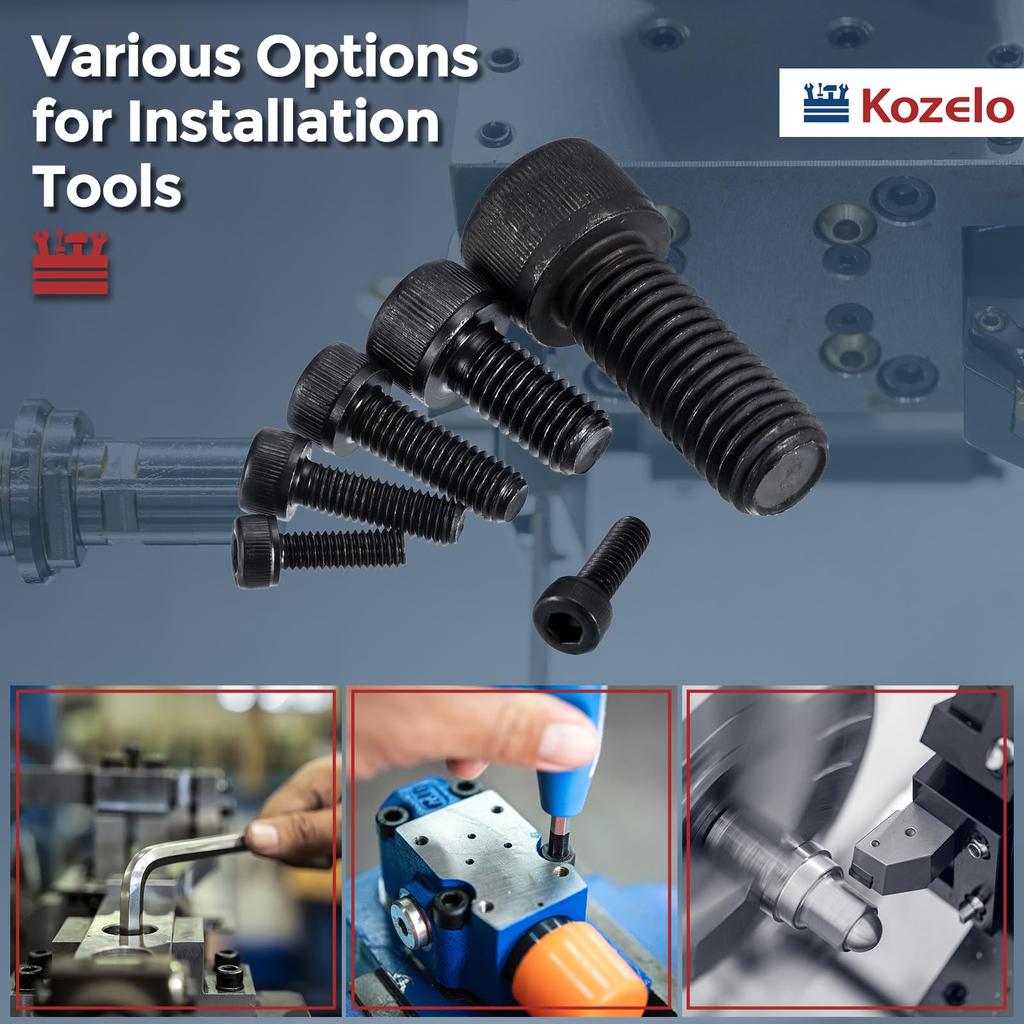 Kozelo 200pcs M4 Hex Socket Head Cap Bolts and Nuts Assortment Kit Alloy Steel Fully Threaded Black Oxide Internal Hex Screws for 3D Printers with