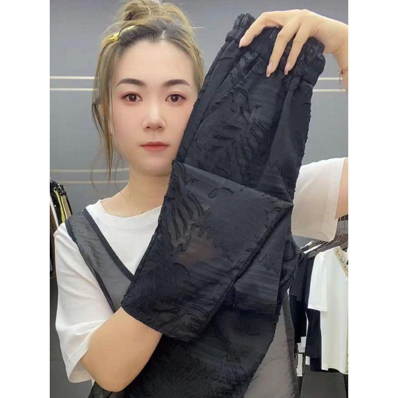 

Jacquard Thin Cropped Pants Easiest for Match High Waist Lining Lace Black L