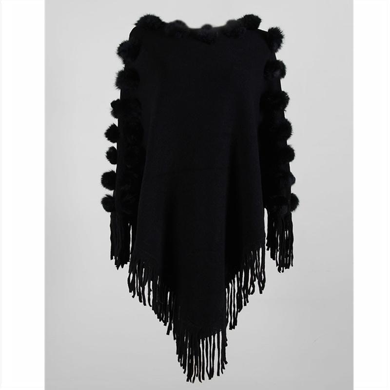 

Женский плащ, свитер, осенне-зимний пуловер с бахромой и шалью, однотонный вязаный джемпер, топы One Size чёрный