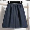 MODIQUE 2025 Nou Mărimi Mari Vară Femei Bumbac Elastic Spălare Pantaloni Treisfert Albastru Denim Fustă Plisată Dama Pantaloni Scurți Basic Casual Largi