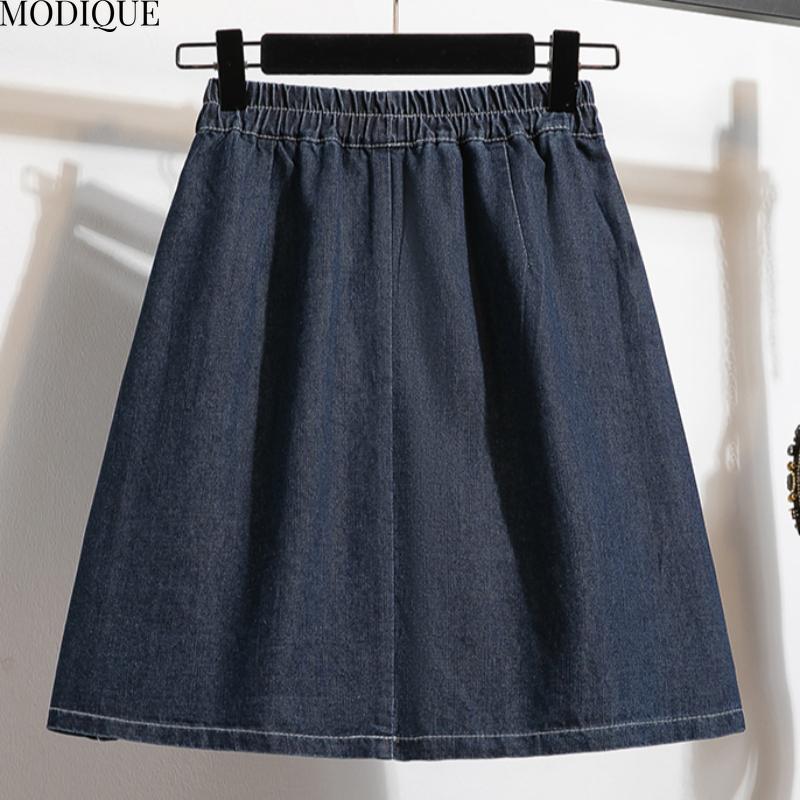 MODIQUE 2025 Nou Mărimi Mari Vară Femei Bumbac Elastic Spălare Pantaloni Treisfert Albastru Denim Fustă Plisată Dama Pantaloni Scurți Basic Casual Largi