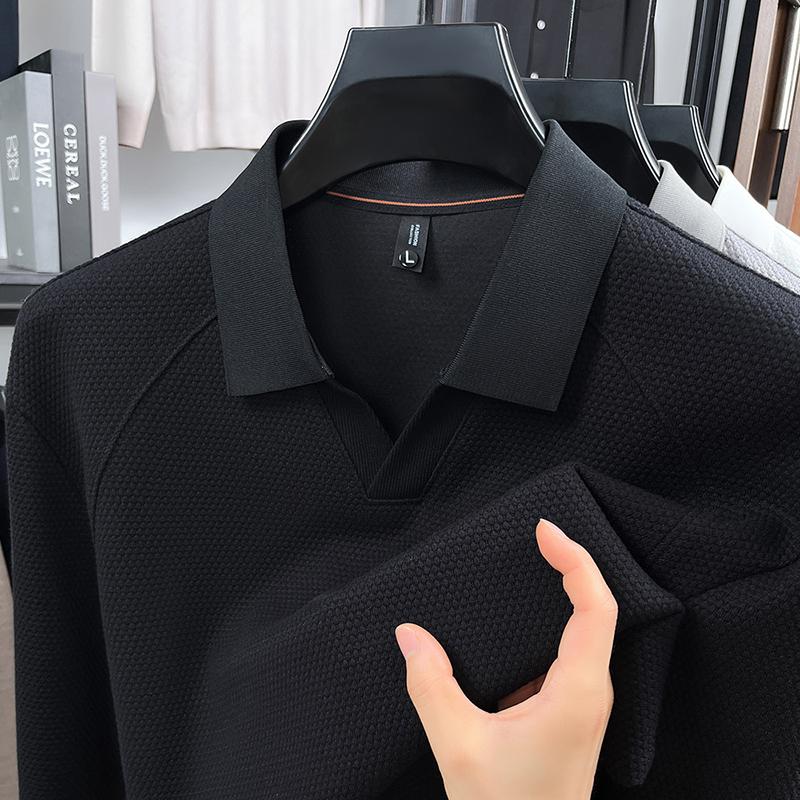 Luxury Quality Men'S V-Neck Hoodie Autumn New Solid Color Lapel Long Sleeve Shirt Business Classic Versatile Fashion Menswear