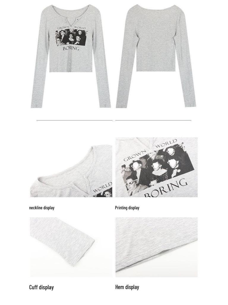 Retro Autumn Color-Block Spicy Girl Long Sleeve Tee for Women