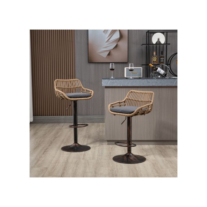 Tabourets De Bar Modernes Lot De 2 Chaises Réglables Avec Repose-pieds Pour Cuisine, Salle À Manger (gris)