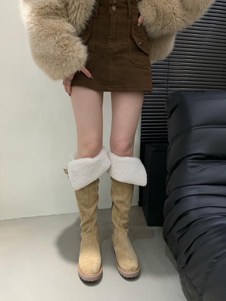 Skinny Over-Knee Boots Lamb Fur Tall Boots Snow Boots Boots Women's Boots Suede Boots Velvet Brown Snow Boots