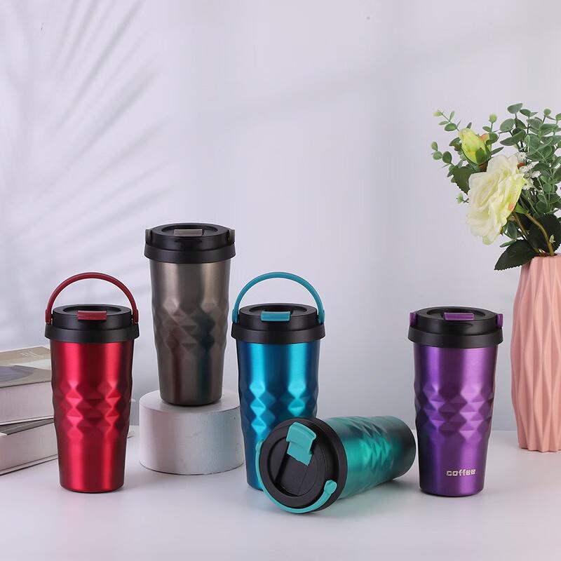 Shangqi Diamond Pattern Stainless Steel Portable Thermal Coffee Mug