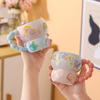 Hand-Painted Relief Ceramic Breakfast Cup Large Capacity Oat Cup Mug Cute Creative Household Cup Cartoon Water Cup