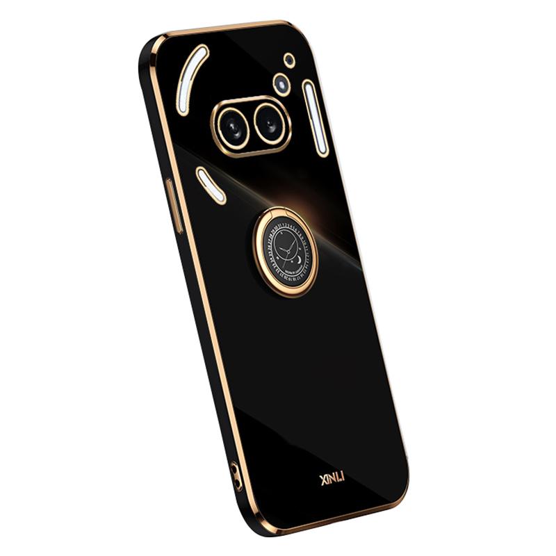 

XINLI Для Nothing Phone (2а) Чехол Гальванизированное кольцо-подставка Мягкий ТПУ чехол для телефона Black