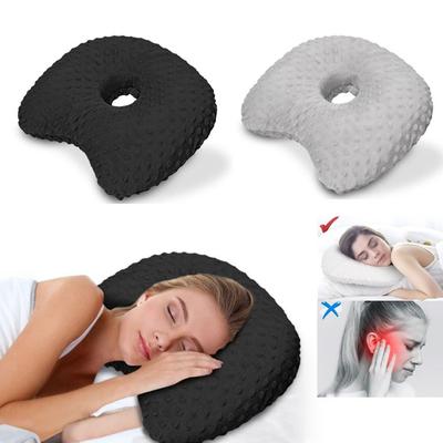 Breathable Curved Side Sleeping Pillow Cotton Filling Pillow with Ear Hole  for Ear Pain Relief