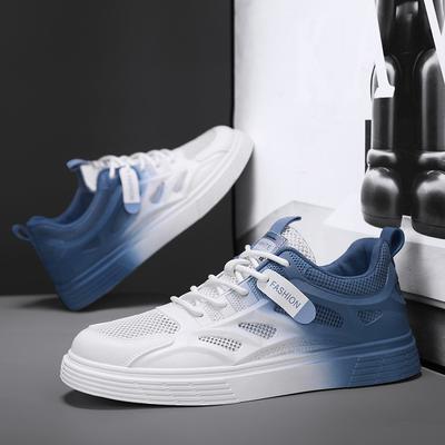 Men'S Shoes Breathable Thin Mesh Flat-Bottomed Sports Board Shoes Color Matching Low-Top Lace-Up Casual Shoes