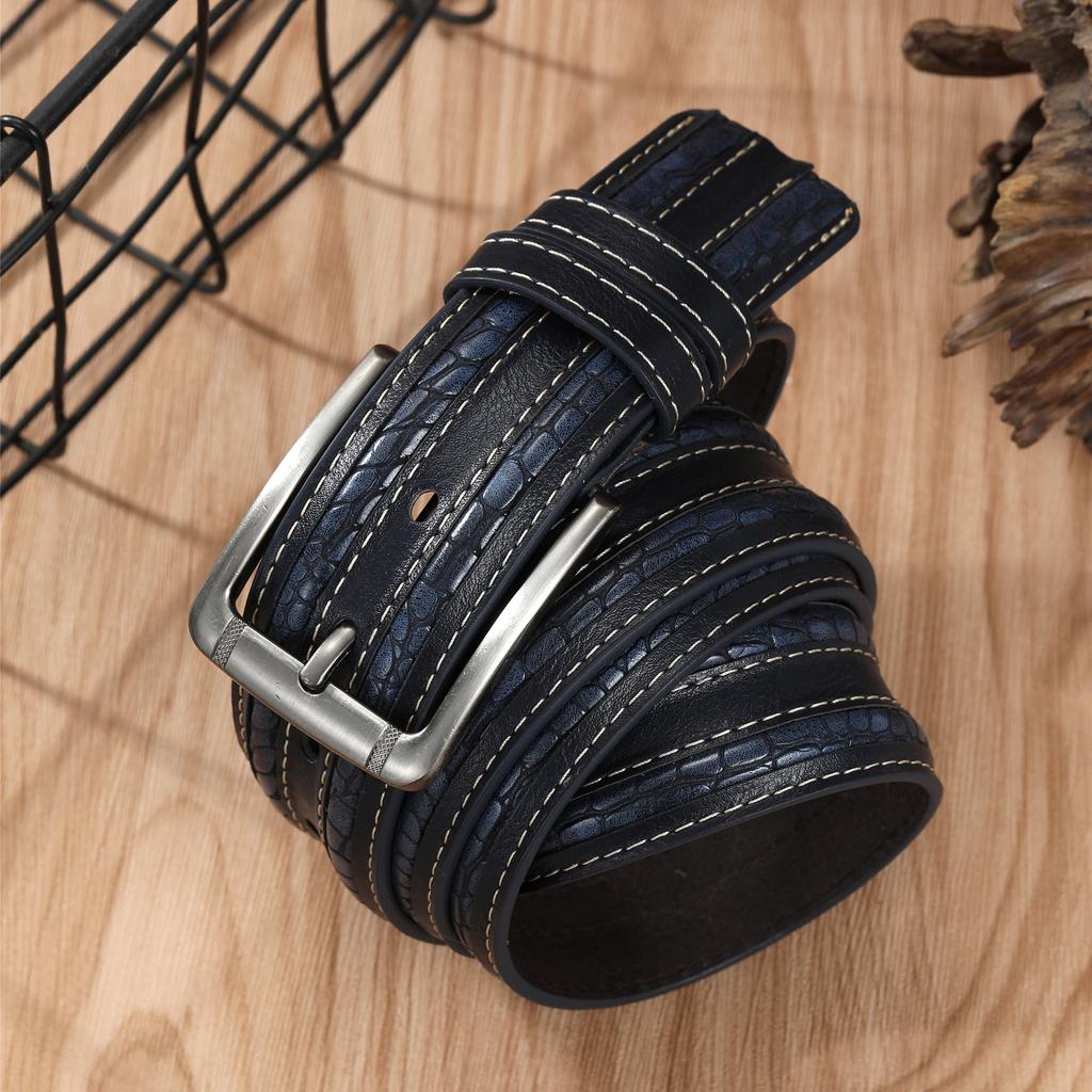 Men'S Pu Leather Pin Buckle Belt Casual Parallel Bar Belt Belt