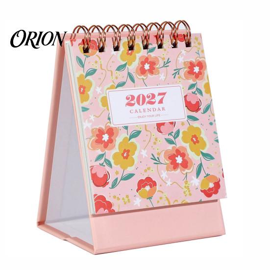 Spiral Bound Calendar 2026-2027 Mini Desk Calendar, 18 Months July 2026 To Dec 2027 Small Desktop Flip Floral Theme Standing with Twin-Wire Binding