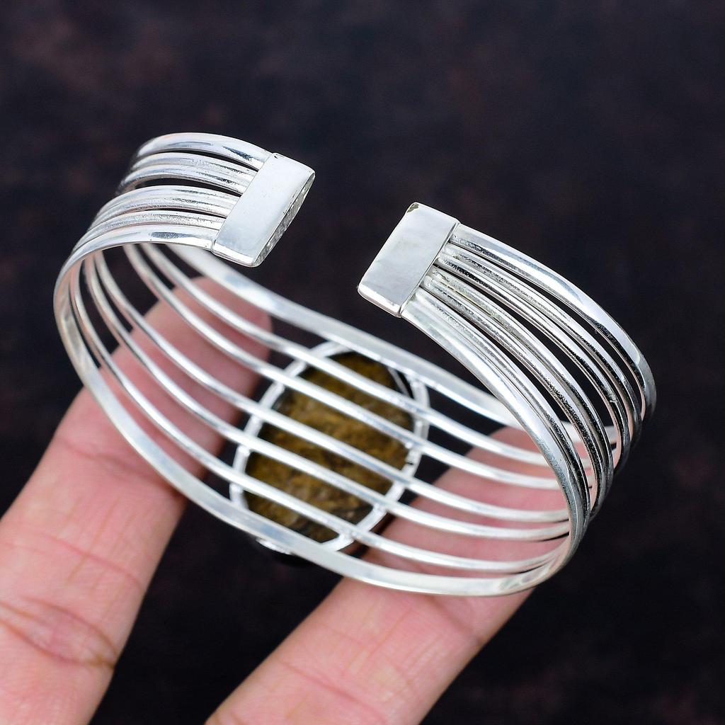 Bronzite Cuff Bracelet Gemstone Jewelry Unique Bangle 925 Sterling Silver Cuff Bracelet Adjustable Bangle Handmade Jewelry Anniversary Gifts