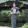 1011 Chinese style summer and autumn new improved flocked cheongsam long wedding ceremony daily self-cultivation Chinese performance