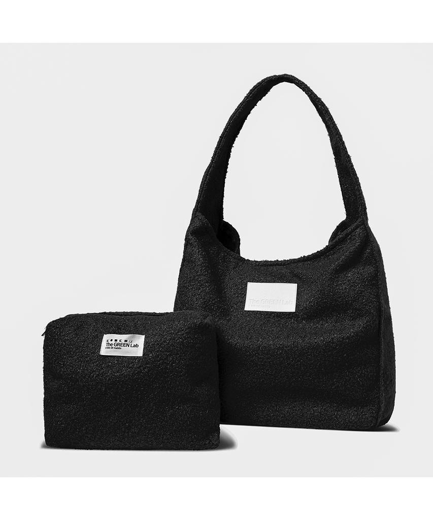 The Green Lab Boucle Wool Pouch Shoulder Bag Set [Black]