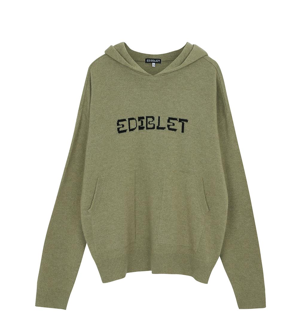 Edible Let Original Logo Wool Hooded Knit Olive/L