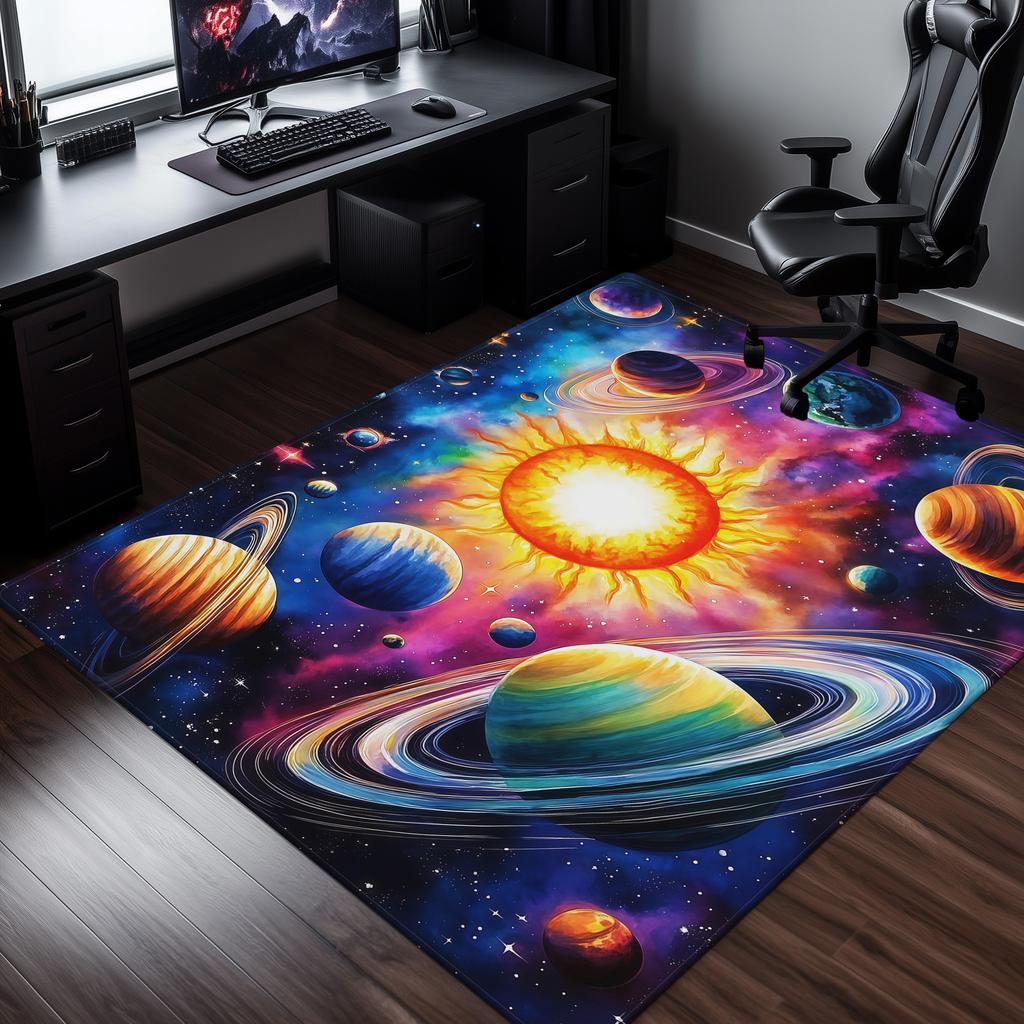 Solar System Planet Sun Cosmic Design Crystal Velvet Rug Space Theme Living Room Decor Astronomy InspiredFloorMatEducationalGift