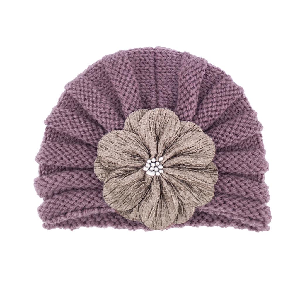 European & American Children's Knitted Woolen Hat with Flower - Warm Baby Hat for Autumn & Winter