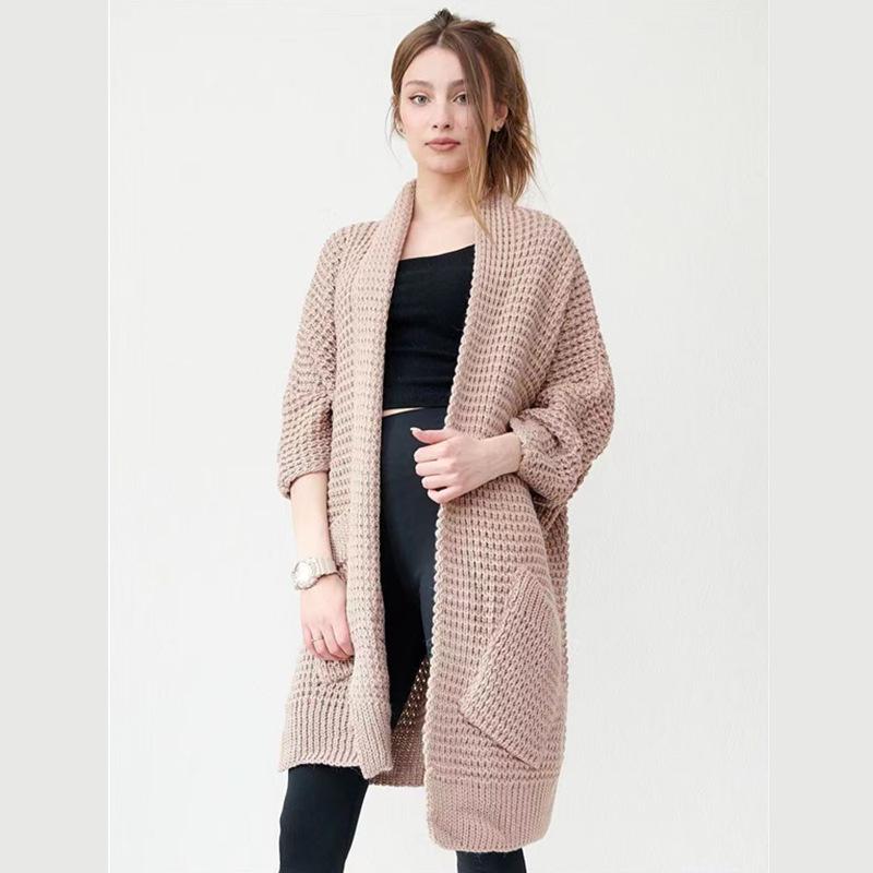 Damen Herbst/Winter Langer Strickcardigan - Einfarbig, Locker geschnittener Pullovermantel