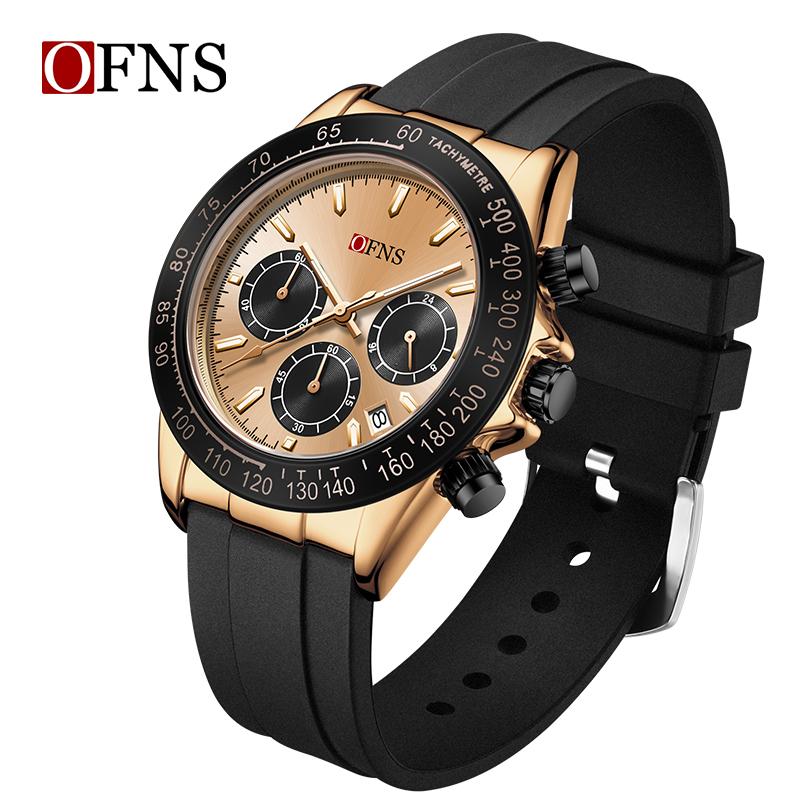 Fashion OFNS 7103 luxurious Men's Quartz Watch Three Eye Six Needle Chronograph Waterproof Night Light Men's Quartz Watch