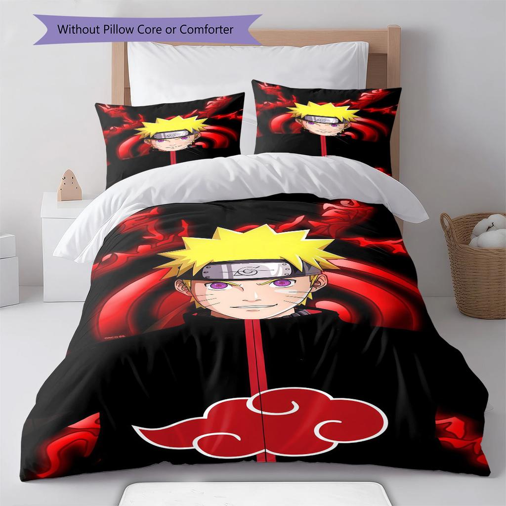 Naruto Cloud Power Pattern Bedding Quilt Set Quilt Cover Pillowcase Home Birthday Gift(1 * Duvet Cover + 2 * Pillowcase, Without Core)