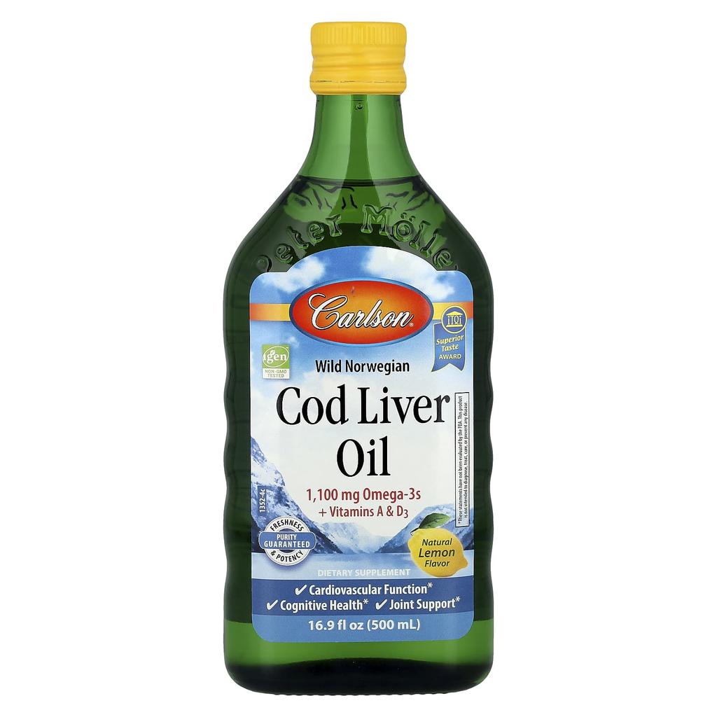 Norwegian Wild Cod Liver Oil, Natural Lemon Flavor, 500 Ml (16.9 Fl Oz)