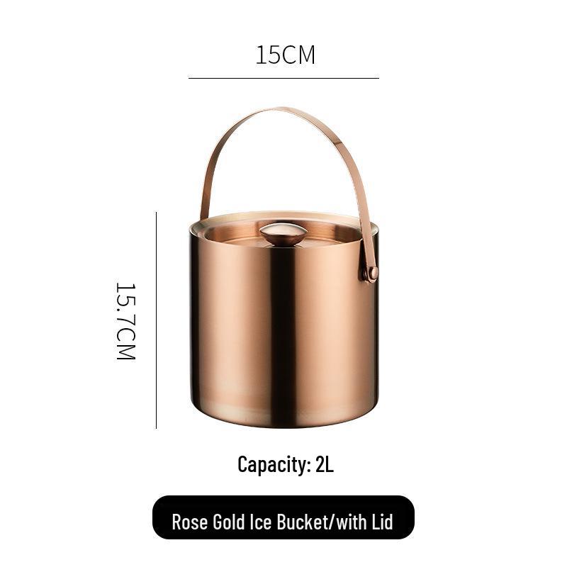 3L Double-Layer Insulated 304 Stainless Steel Ice Bucket with Thickened Handle for Wine & Beer