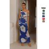 Summer Slim-fit Printed Off-Shoulder Hip Wrap Sexy Mesh Medium and Long Dress 73