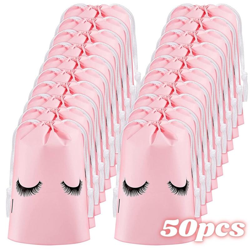 

50 шт., сумки для хранения ресниц, водонепроницаемые пластиковые дорожные сумки из ЭВА, портативные сумки для упаковки косметики, сумка с шнурком S-10x15cm розовый